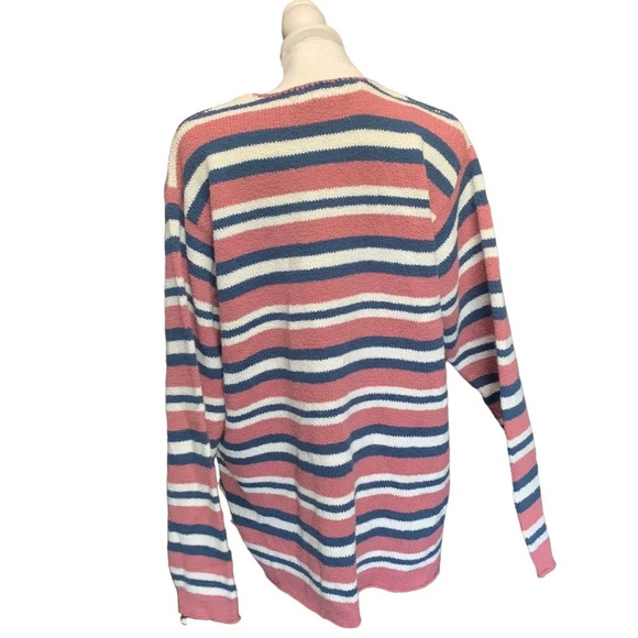 Cherokee Pullover Sweater Womens Pink Blue Striped Ribbed Long Sleeve Size XL - Picture 3 of 6